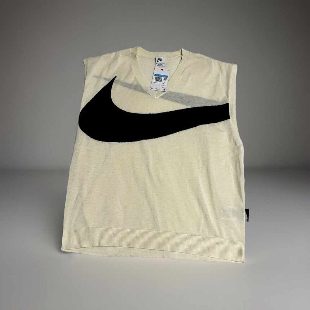 Nike Big Swoosh Logo Coconut Milk‎ Black Mens Sweater Vest Medium (FD2873-113)